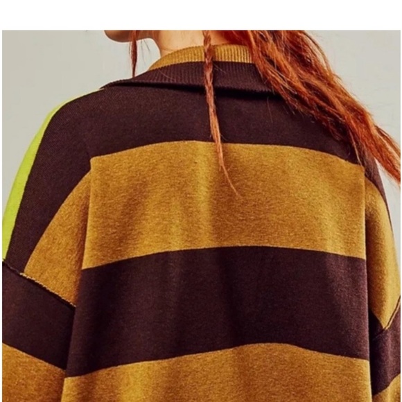 NWOT Free People Coastal Stripe Pullover Olive lime combo SZ XS - Picture 2 of 9